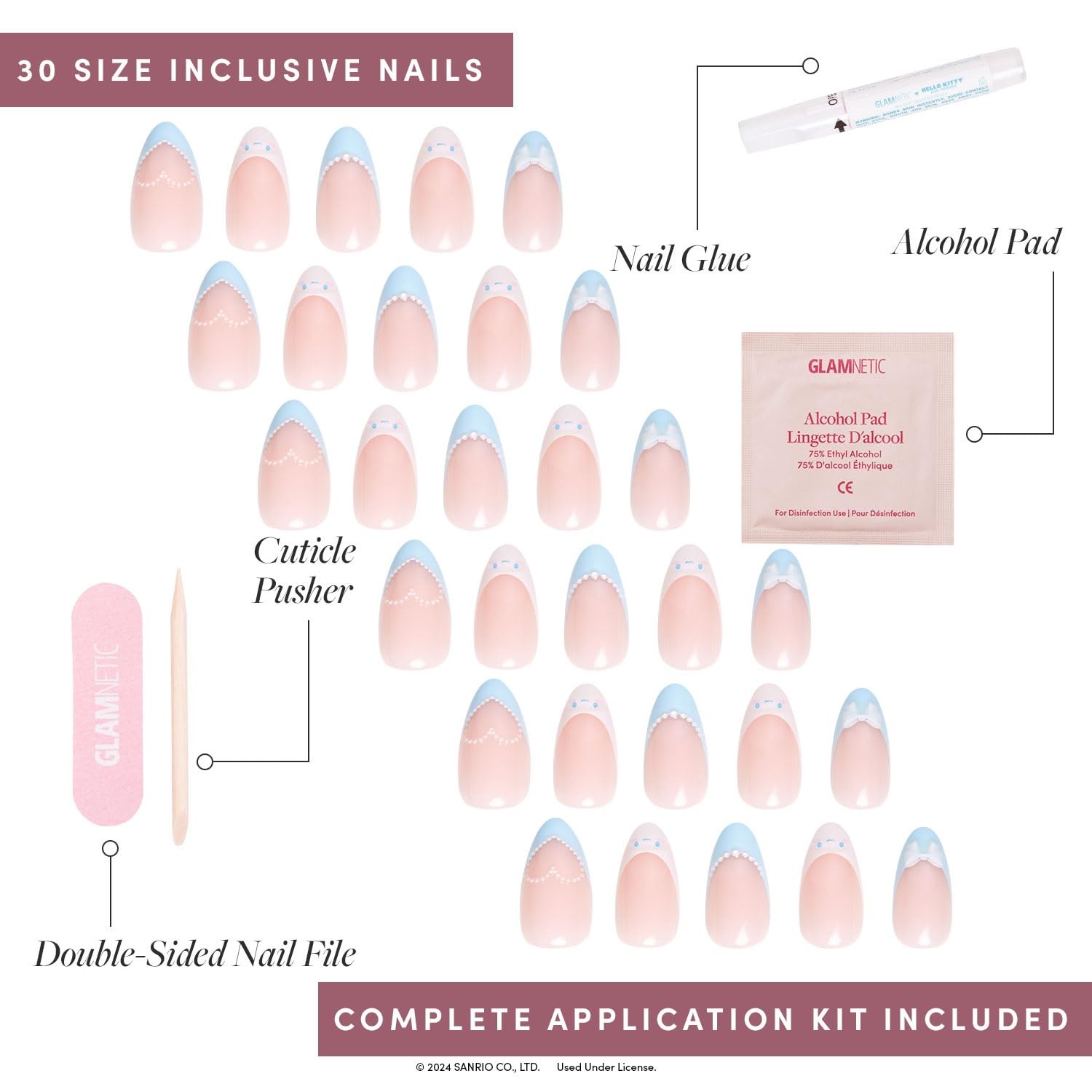 x Hello Kitty® and Friends Press On Nails – Cinnamoroll™ French Tip | Short A…