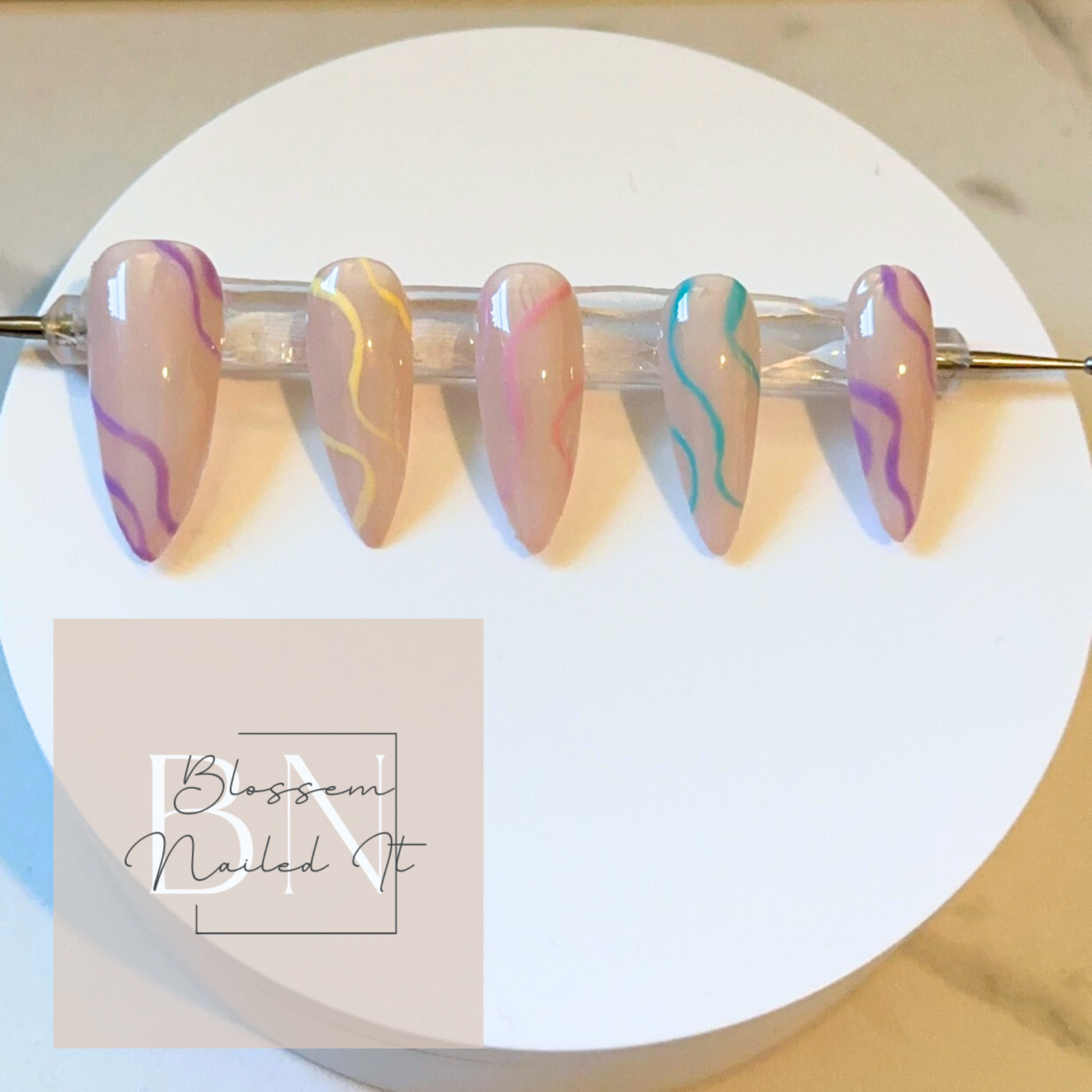 Pastel boho swirl press on nails. Long and short styles available.