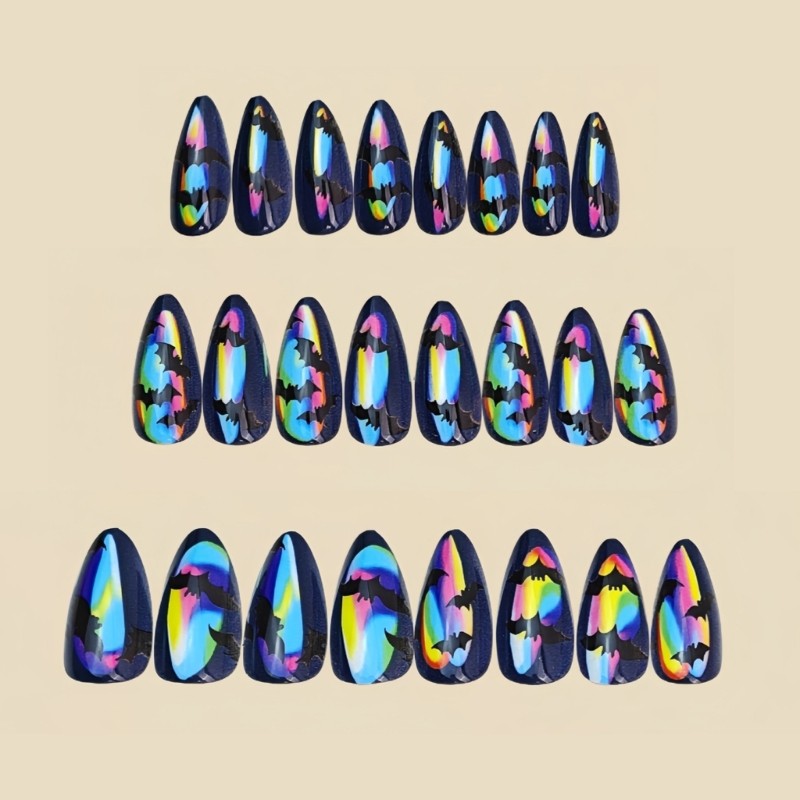 24pcs/set Halloween Fake Nail Pink Bat Ghosted Design ABS Materials False Nail