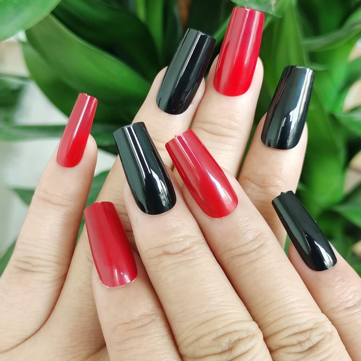 576pc Medium Square Press on Nails Kit Glossy Colored Straight Fake Nails Ful…
