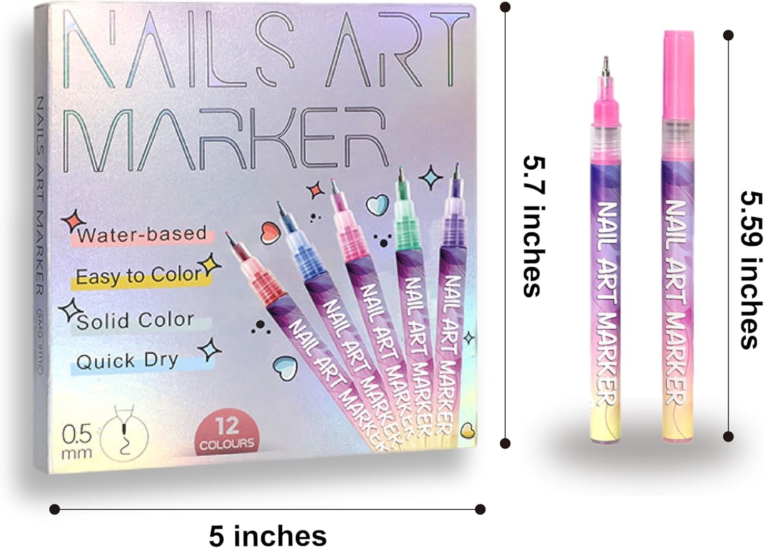 12 Colors Nail Art Pens Set 3D Nail Polish Pens Graffiti Dotting Pen
