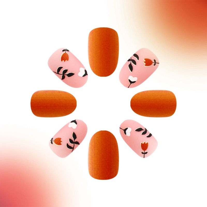 Fall Season Easy to Use Nail Covers with Pumpkin and Floral Patterns False Nail