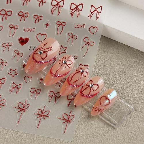 Heart Bow Nail Art Stickers Heart Bows Nail Decals Black White Red Pink Bow