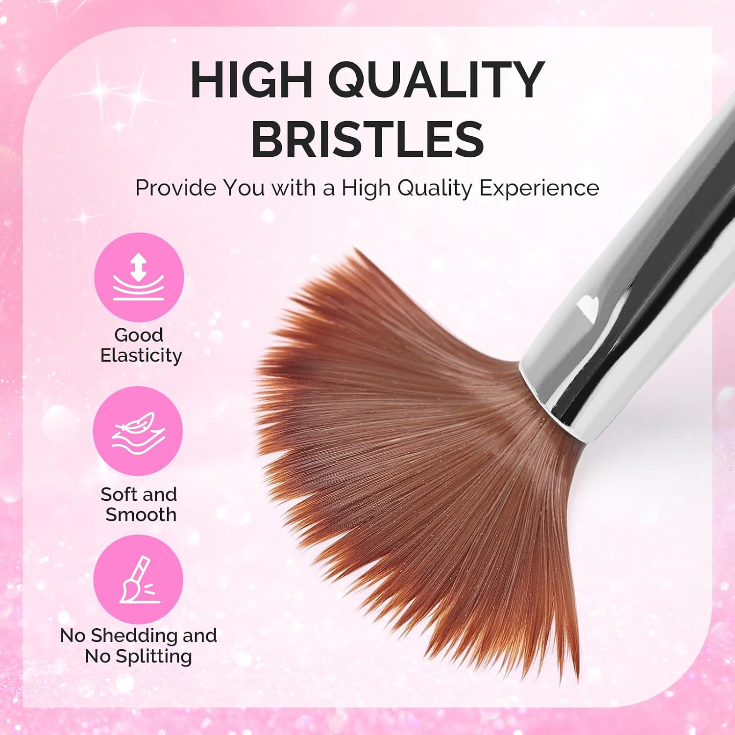 Acrylic Nail Brush Set, Size 8,10,14 Professional Pink Silver Nail Brushes with