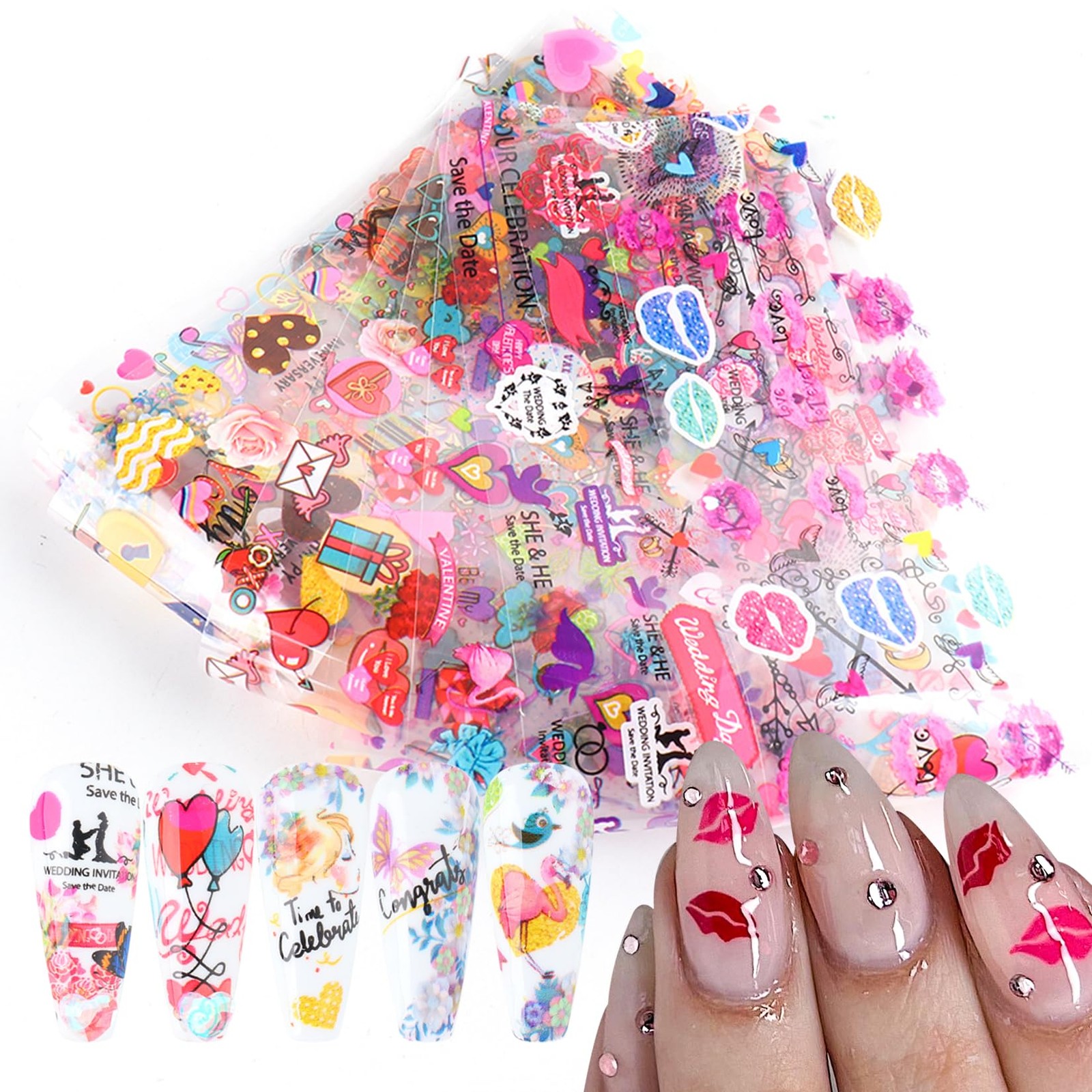 Rose Flower Nail Foil Transfer Nails Art 50PCS Valentine’s Day Nail Art Foils…