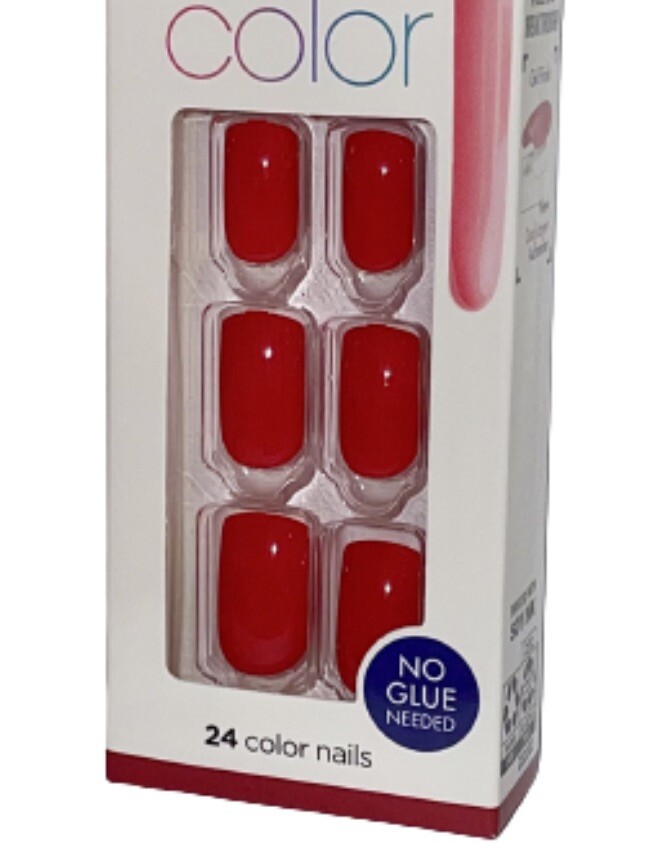 Kiss Press-On Manicure Color Medium Length Shiny Red Nails DIC04 x 1