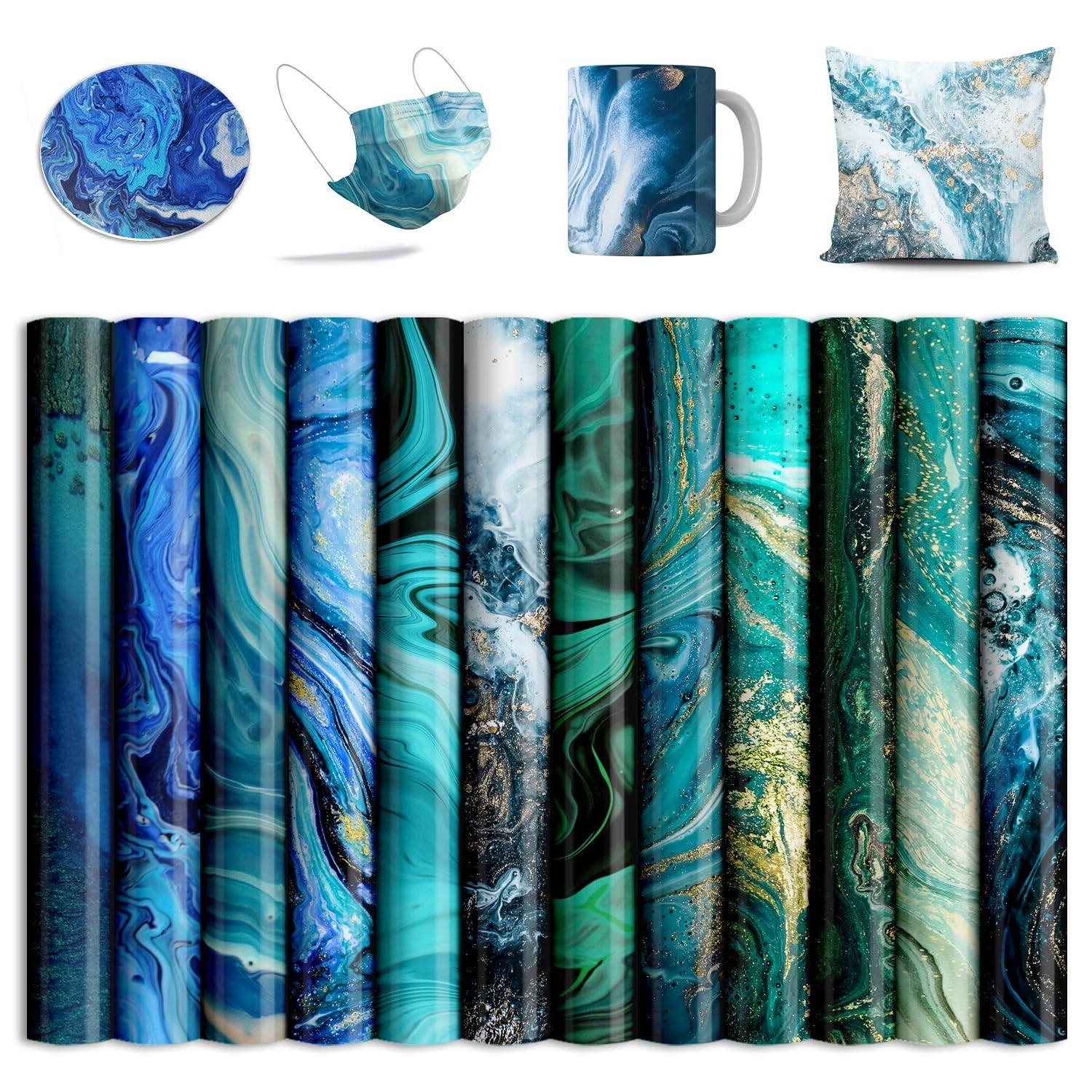 Marble Transfer Sheets, 12 Pcs 12×12″ Watercolor Pattern- Pre-Printed Sublima…