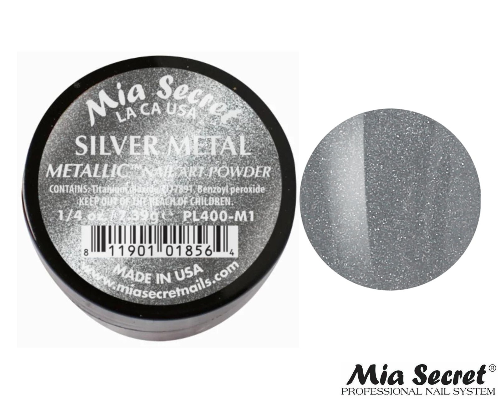 MIA SECRET Nail Art Powder 1/4oz- Silver Metal (METTALIC COLLECTION)