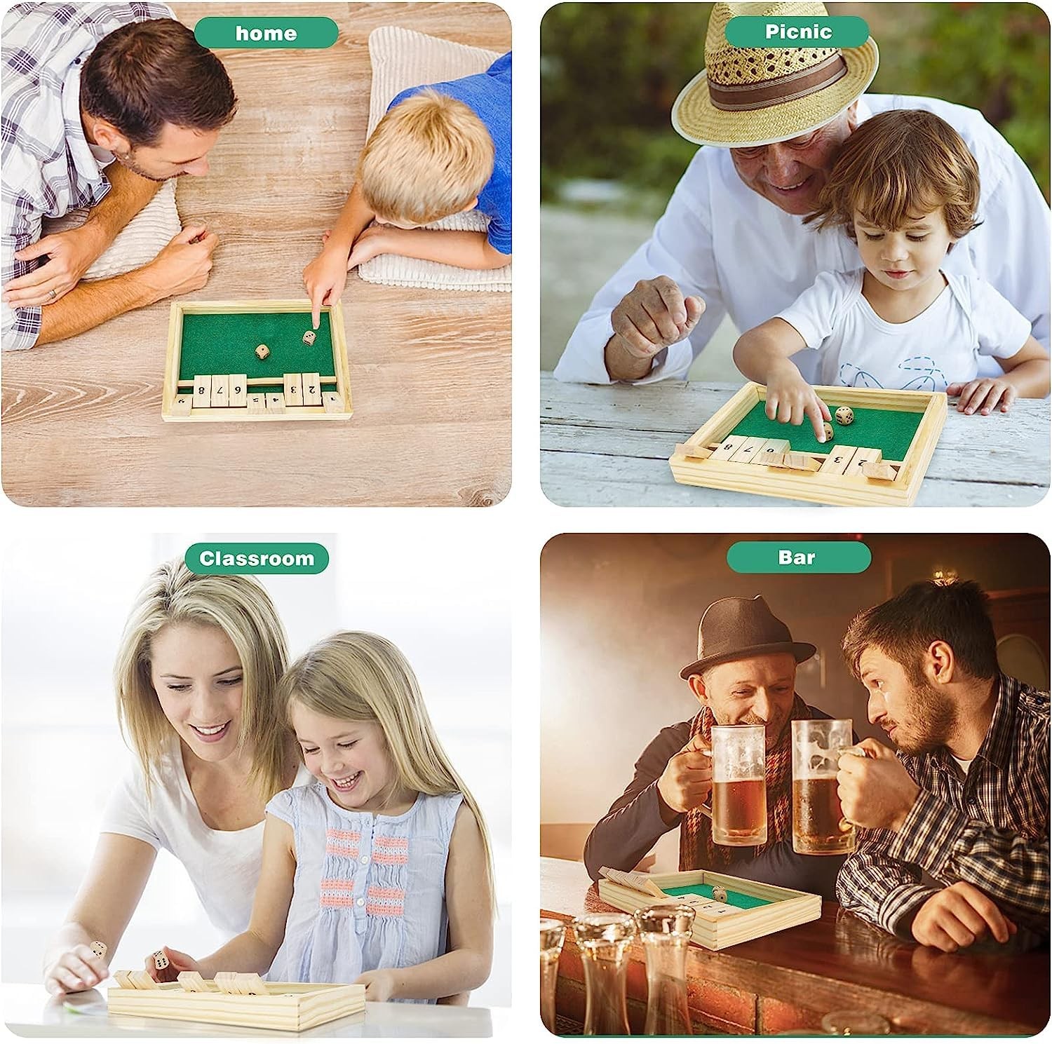 Win SPORTS Wooden Shut The Box Game – Dice 2 Player,Board Large, Wood