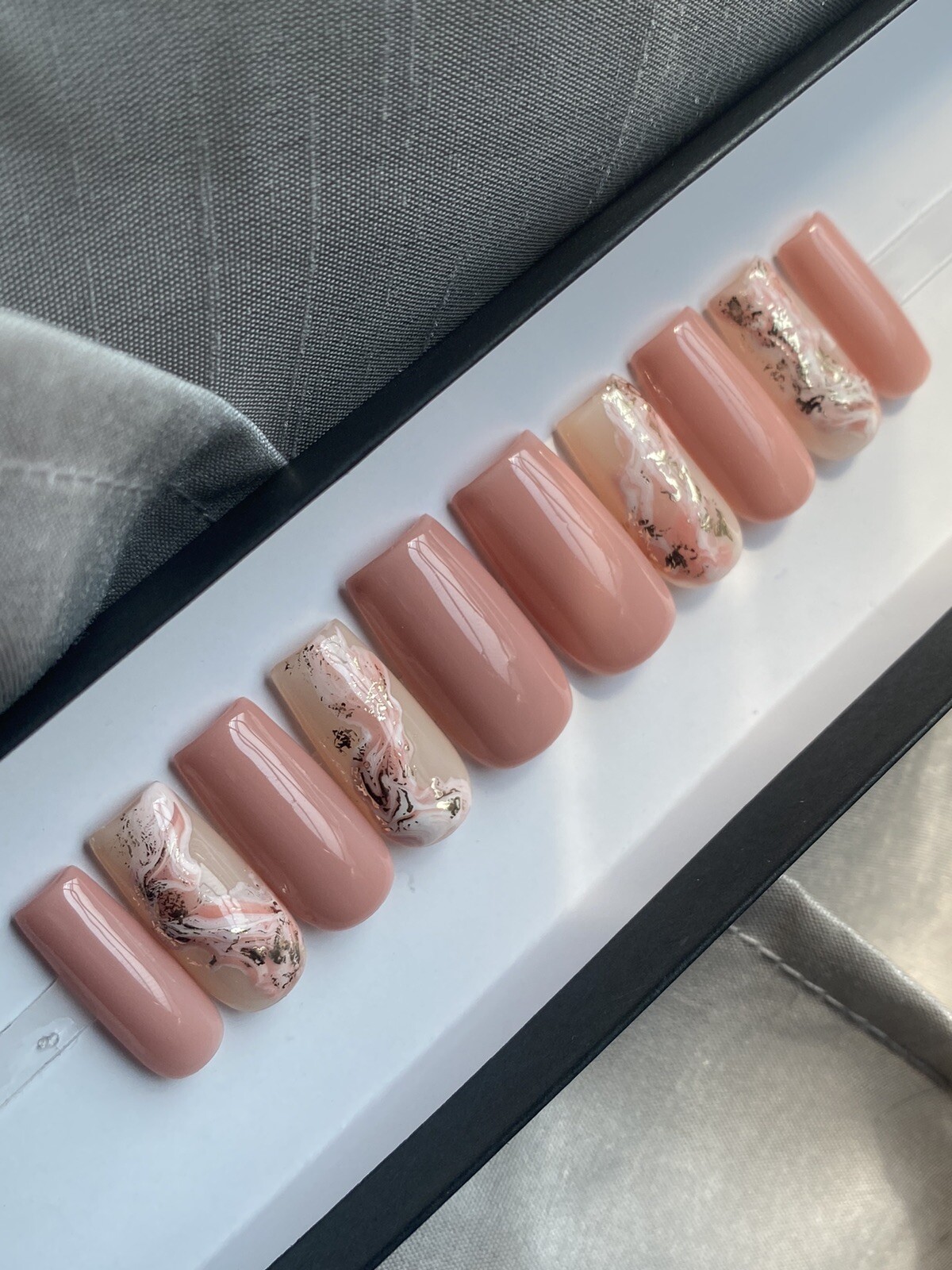 🔥 CUSTOM Gel Press On Nails, Pink nude marble, 10p set FULL SET WITH KIT NEW