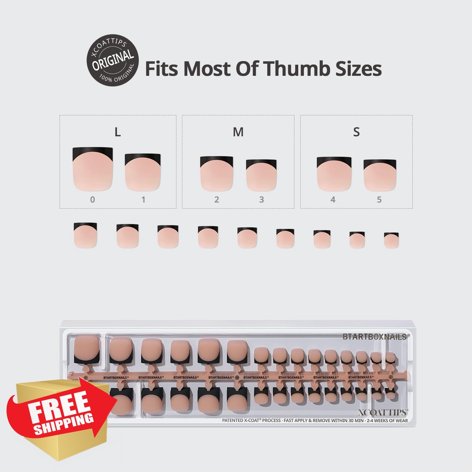 BTARTBOXNAILS Toe Nails Peach Black French Sharp Square S-L 150ct