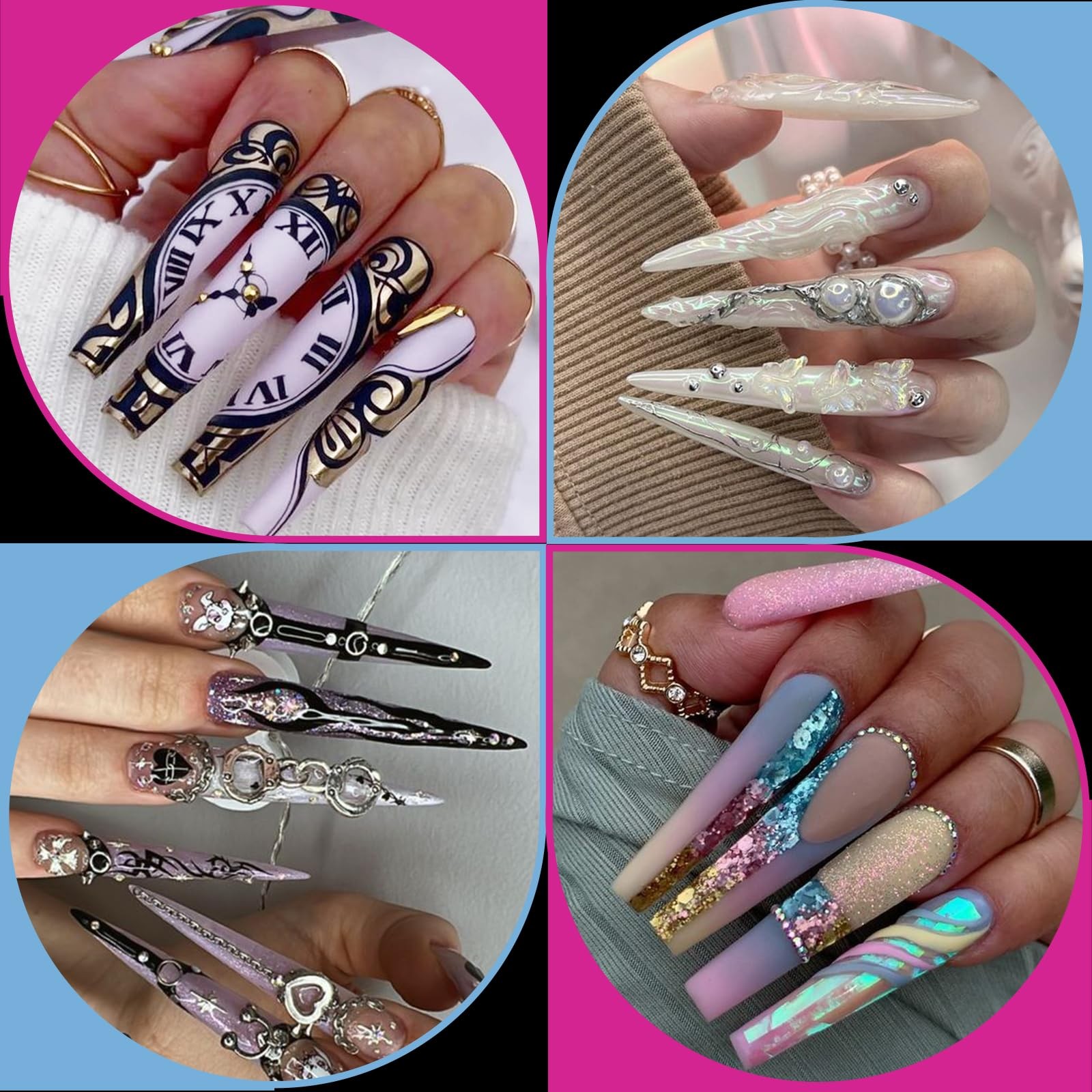 480PCS 3XL Long Clear Nail Tips – 2 Styles Soft Gel False Nails Extension Tip…