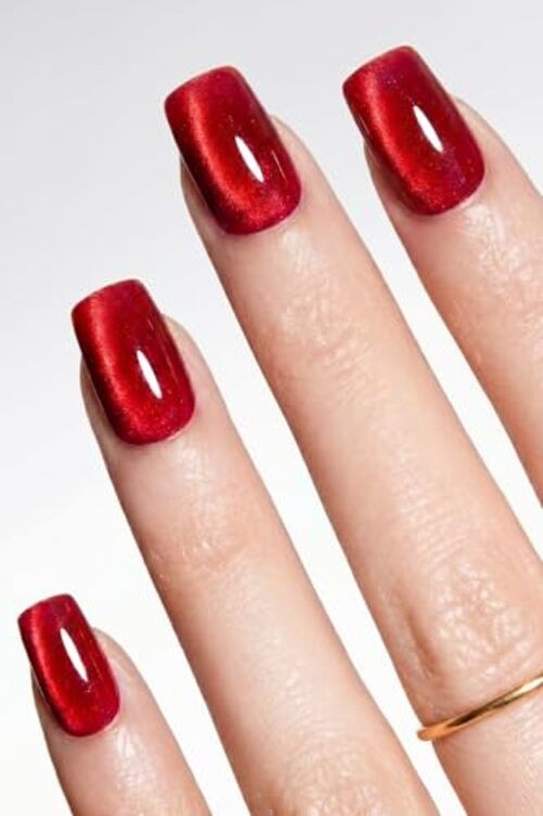 Cat Eye Press On Nails – Short Square Soft Gel False Nails, Glossy French