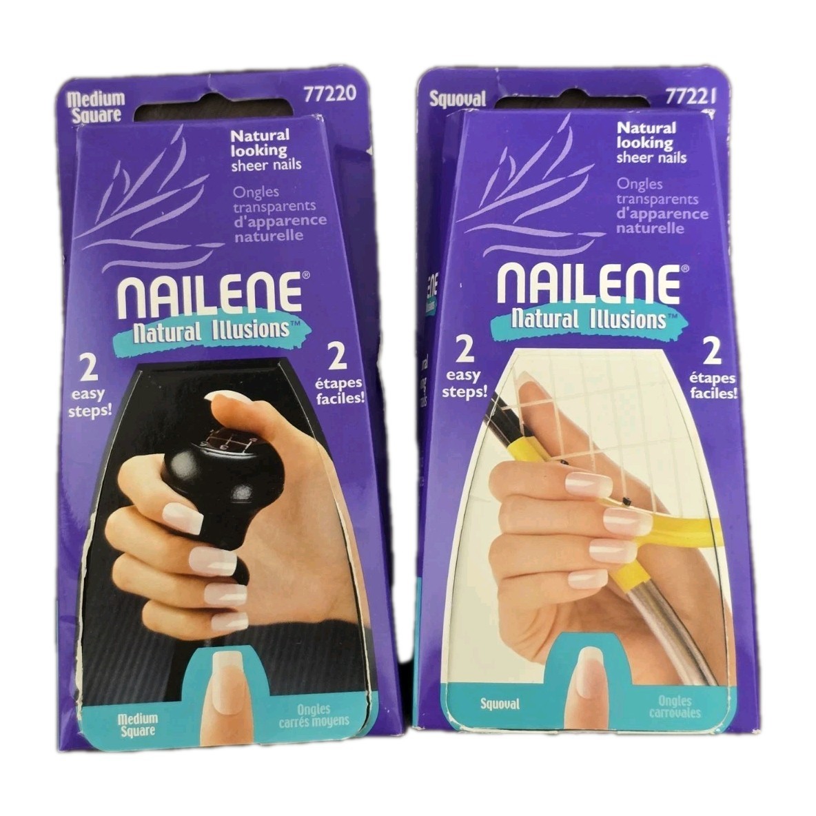 2 Pack NEW 48 Each NAILENE Medium Square & Squoval Tips w/ Glue 77220/77221