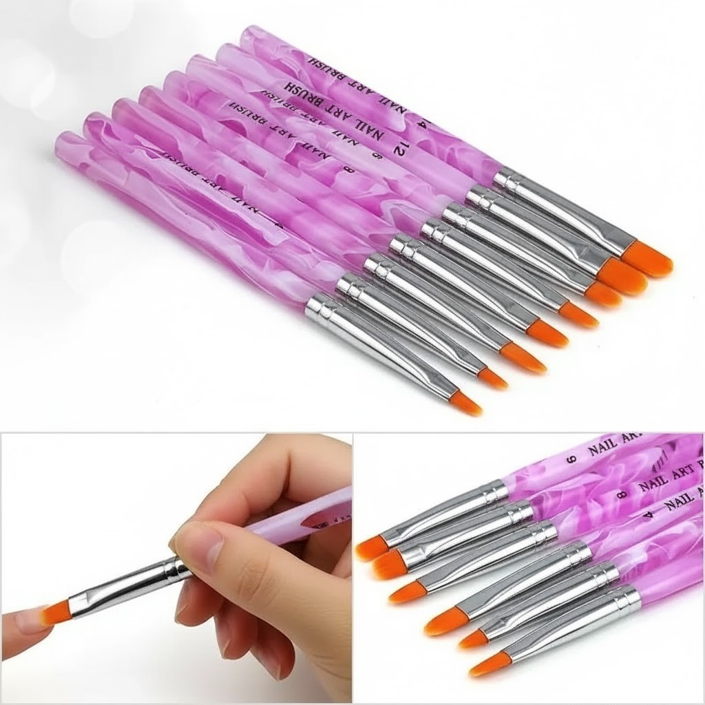 7pcs NAIL BRUSH SET Acrylic UV Builder Nail Gel Polish Art Painting KIT UK