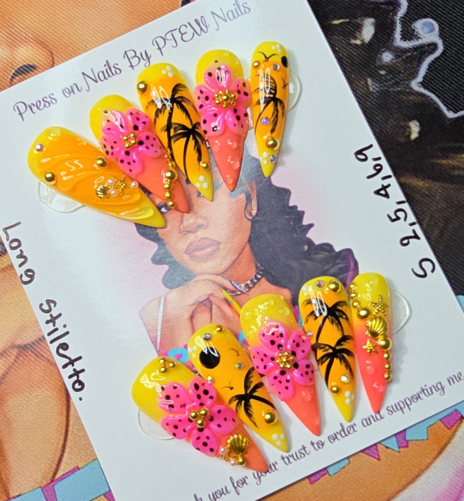 Handmade Gel Press On Nails, Small Size 2,5,4,6,9 Long Stiletto