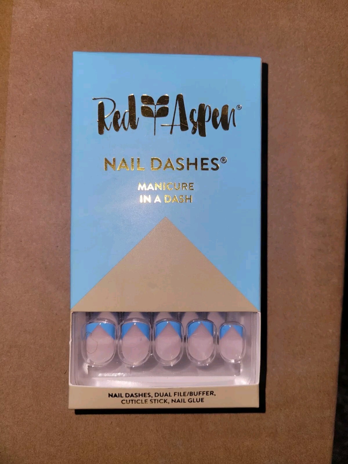 Red Aspen BLUE LAKE GLUE ON Manicure Nail PRESS ON