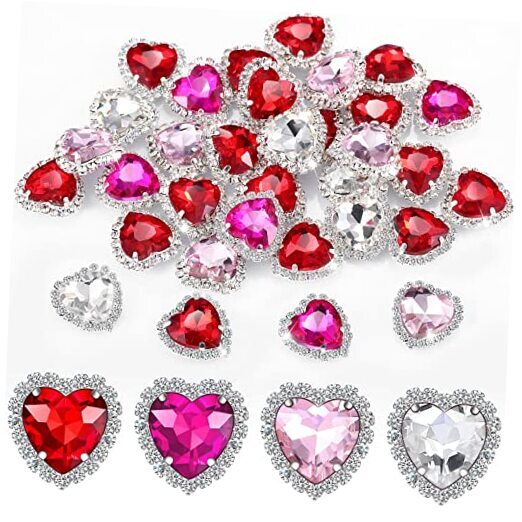 28 Pcs Heart Nail Charms Heart Rhinestones Heart Charms White, Red, Pink, Rose