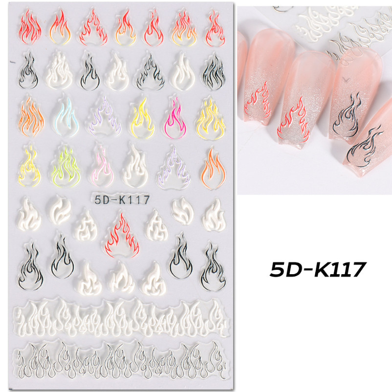 5D Engraved Fire Flame Nail Stickers Decal DIY Decoration French Manicure NH8