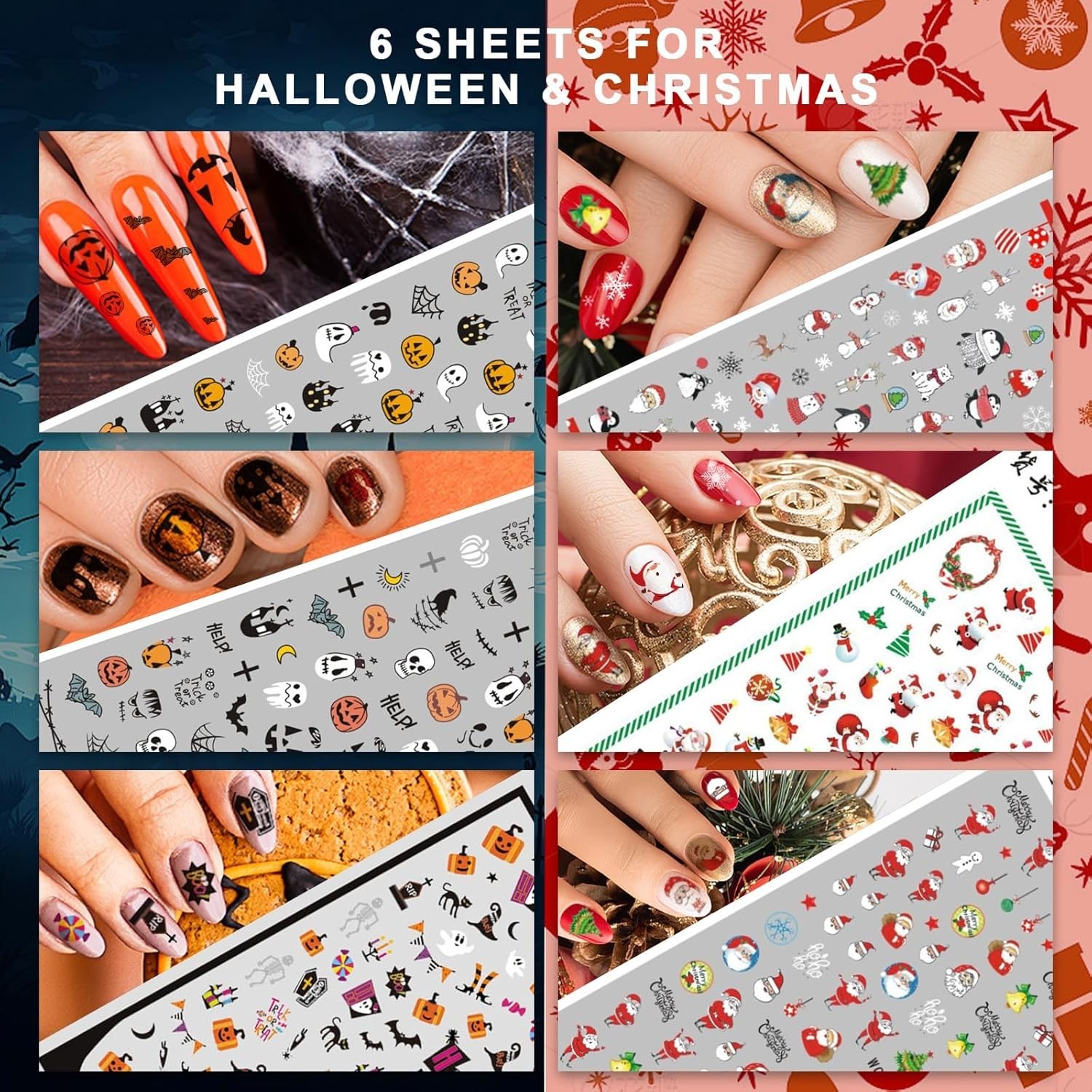 Whaline 18 Sheets Fall Nail Art Stickers All Holiday Nail Decals All Season H