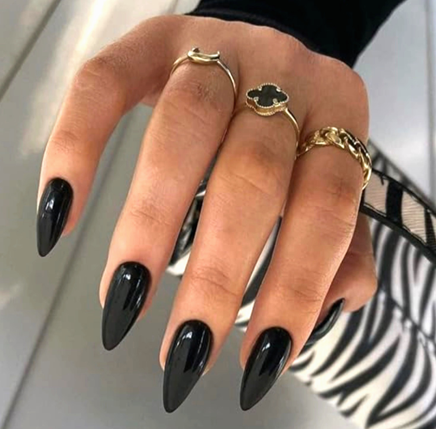 5 Nails Kits – GOTHIC Black Rhinestone Lace, Silver GLITTER French, WEDNESDAY +
