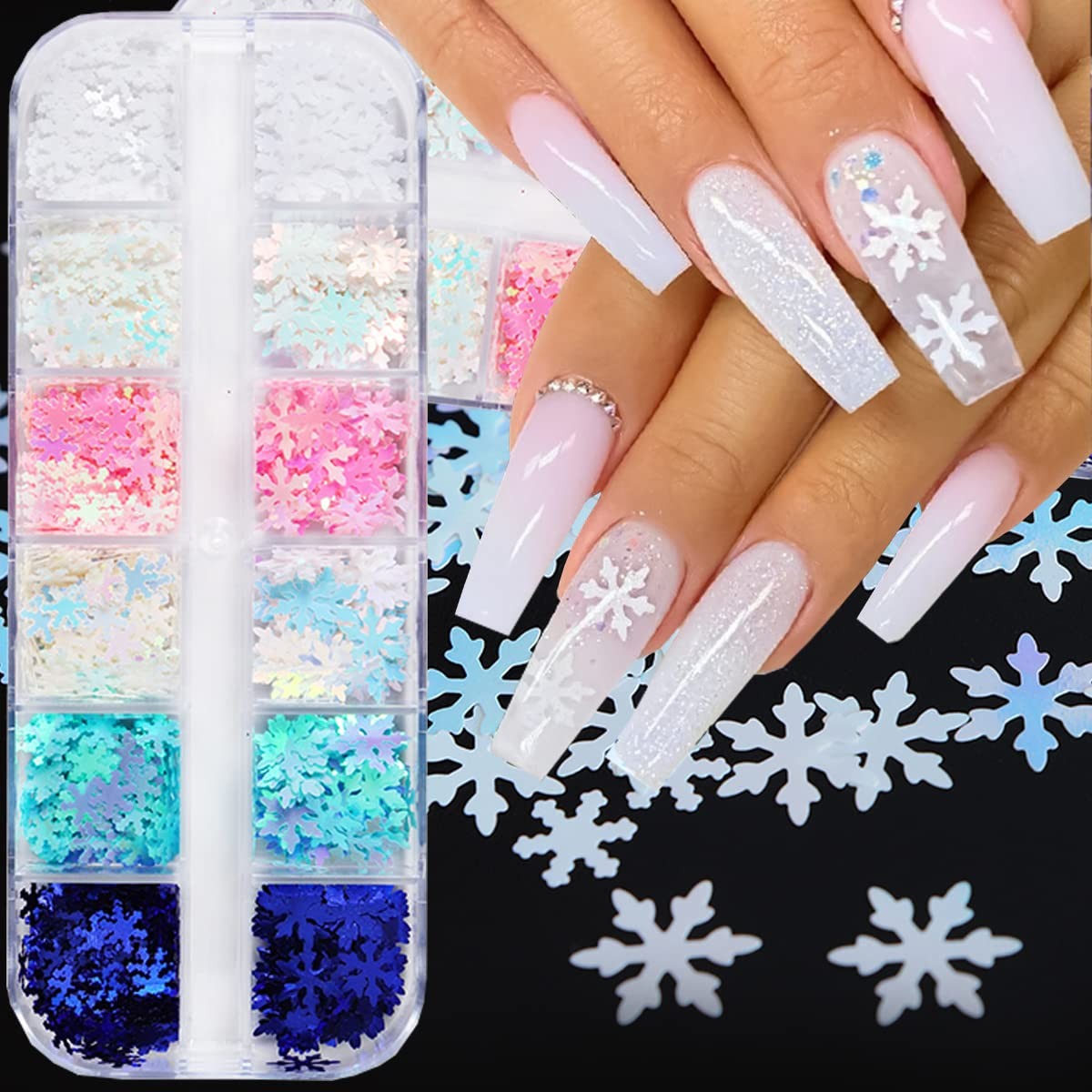 3D Snowflakes Nail Art Sequins Blue Snowflake,Pink Snowflakes,White Snowflake…
