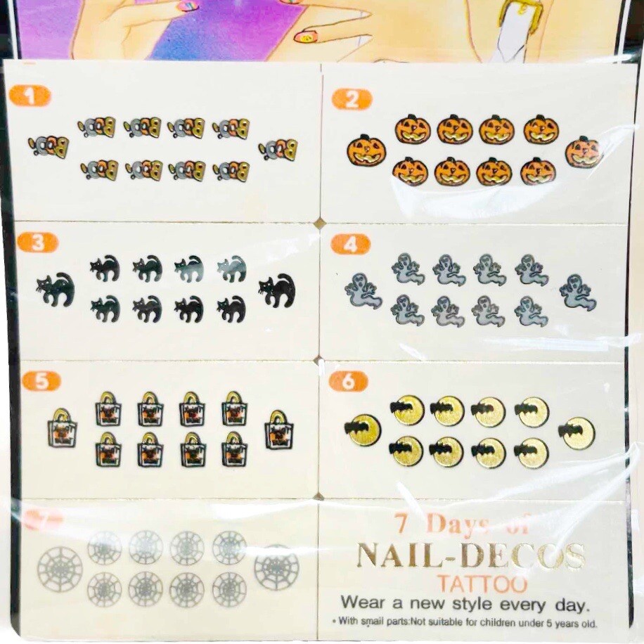 Vintage 90s Y2K Nail Decos Nail Art Tattoos Halloween Black Gold Cats Bats Moon