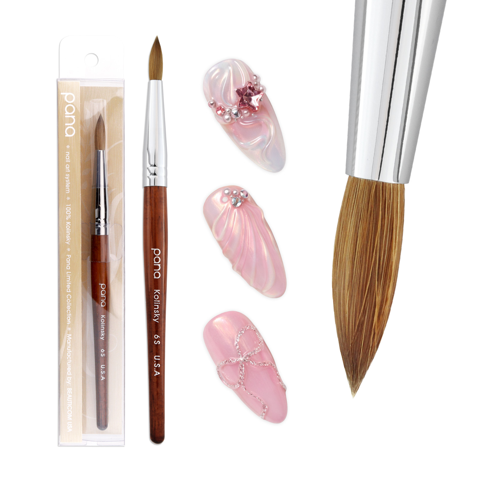 Pana USA Acrylic Nail Brush 100% Pure Kolinsky Hair Mahogany Wood Handle -Size 6