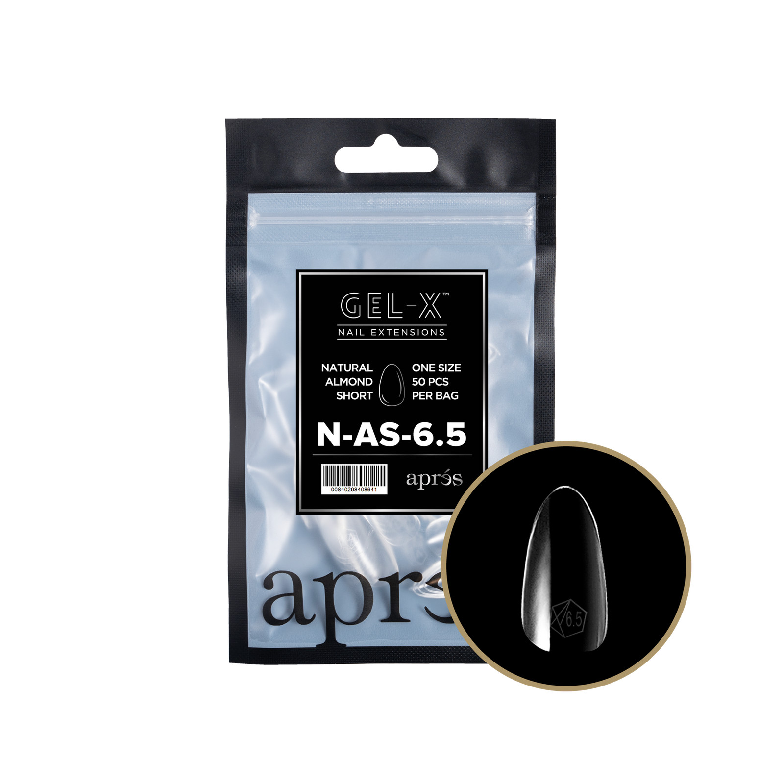 Apres Gel-X Refill Tips Natural Almond Short – Size 6.5, 50 pcs.