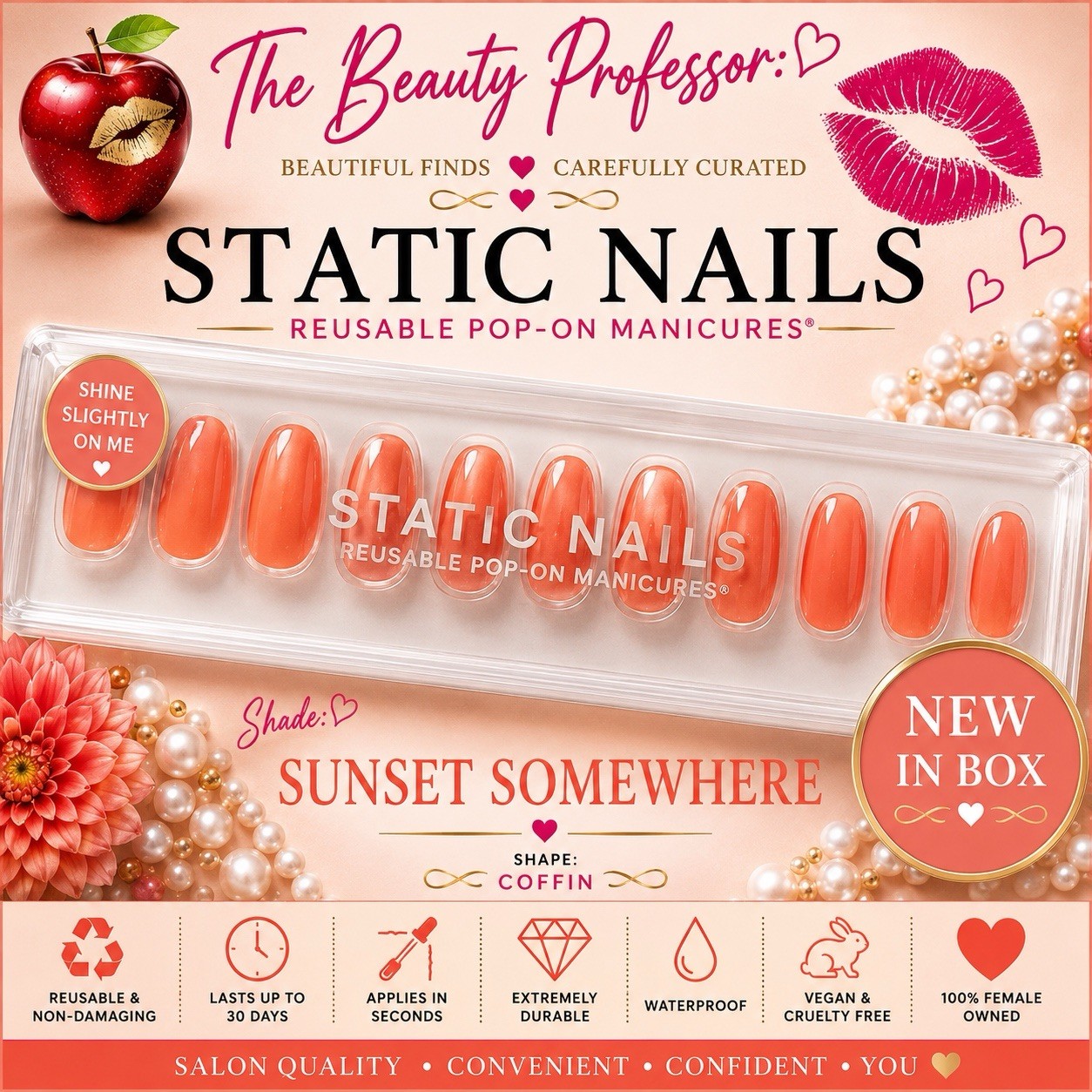 Static Nails Sunset Somewhere Coffin Reusable Pop-On Nails New In Box💋