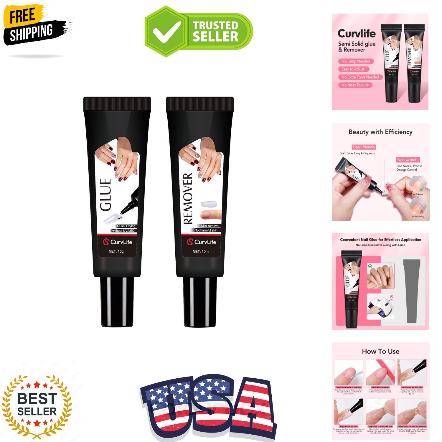 Newly Upgraded Quick Drying 10g Semi Solid Nail Glue with 10ml Remover for Pr…