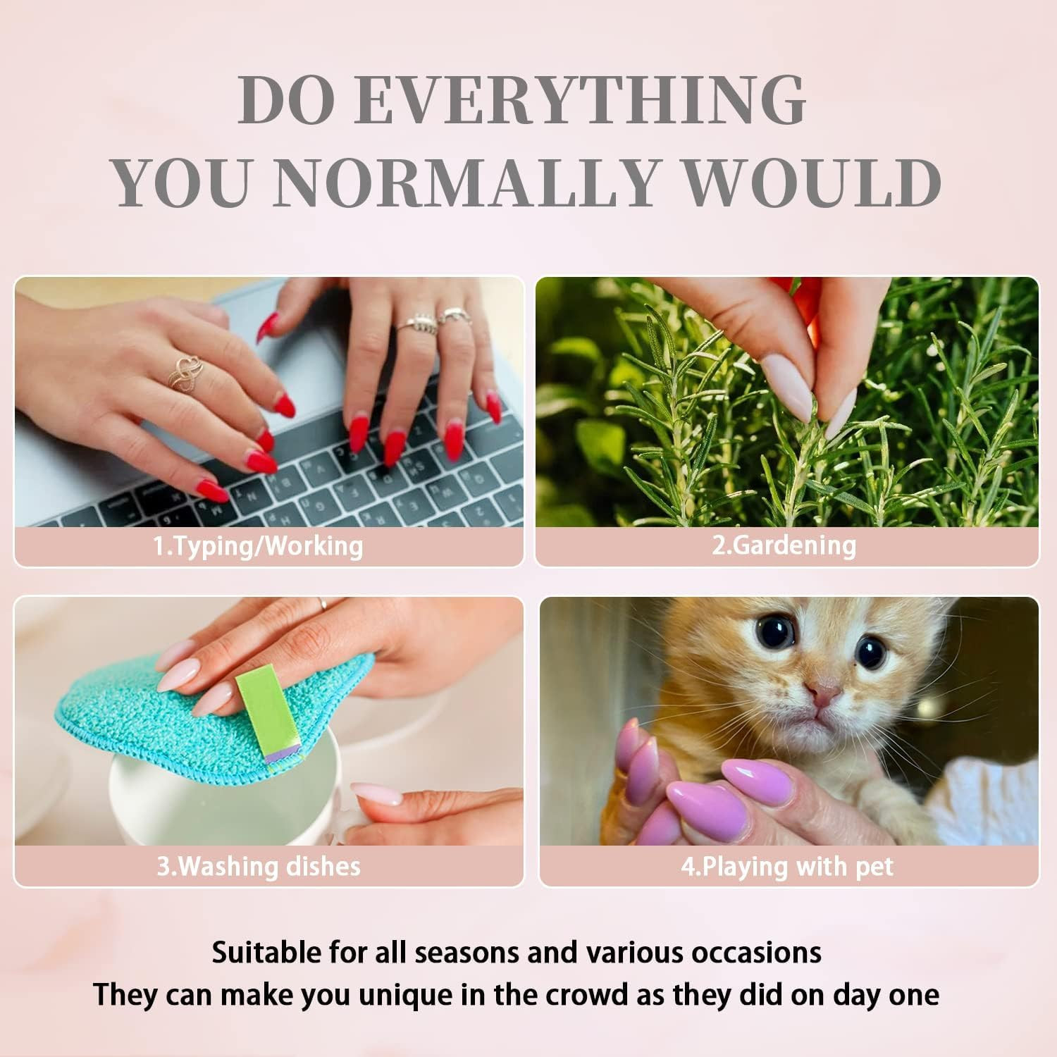 Dusty Pink Press on Nails Medium Almond, Gel Fake Nails Press On, Glue on Nails