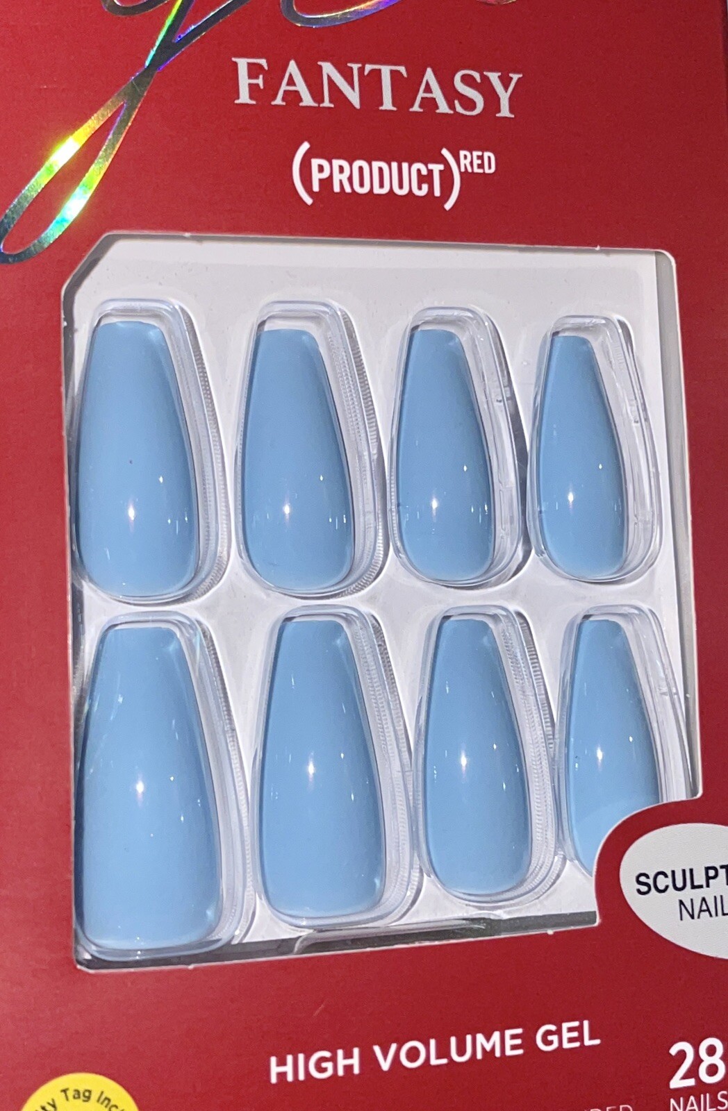 KISS Gel Fantasy Glossy Blue Gel Nails Long Coffin Glue-On Nails SCULPTED 86679