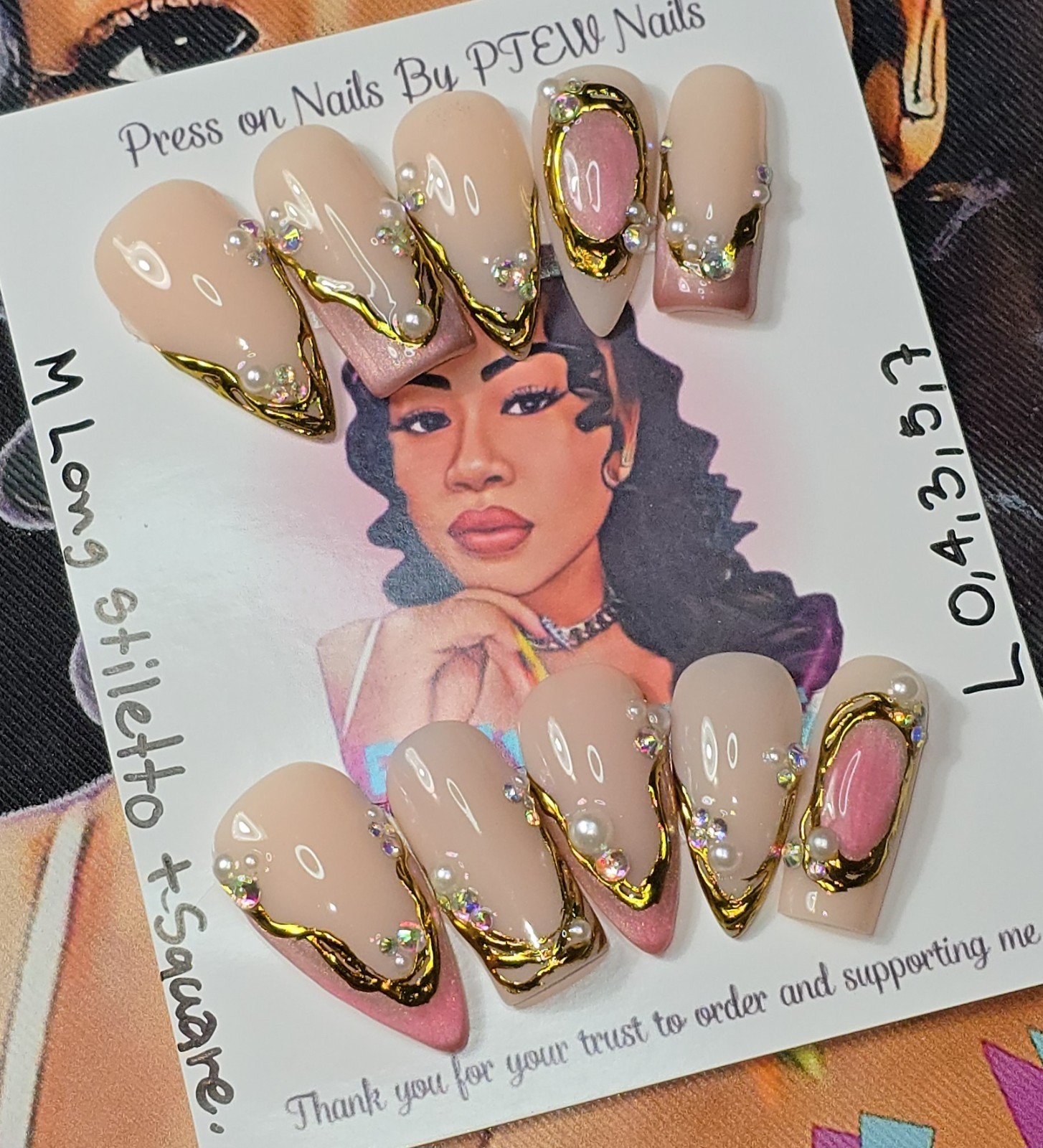 Handmade Gel Press On Nails,Large Size 0,4,3,5,7, M Long Stiletto +Square