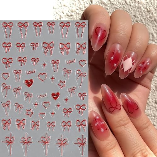 8 Sheets Valentines Day 5D Embossed Heart Nail Art Stickers Self bow heart
