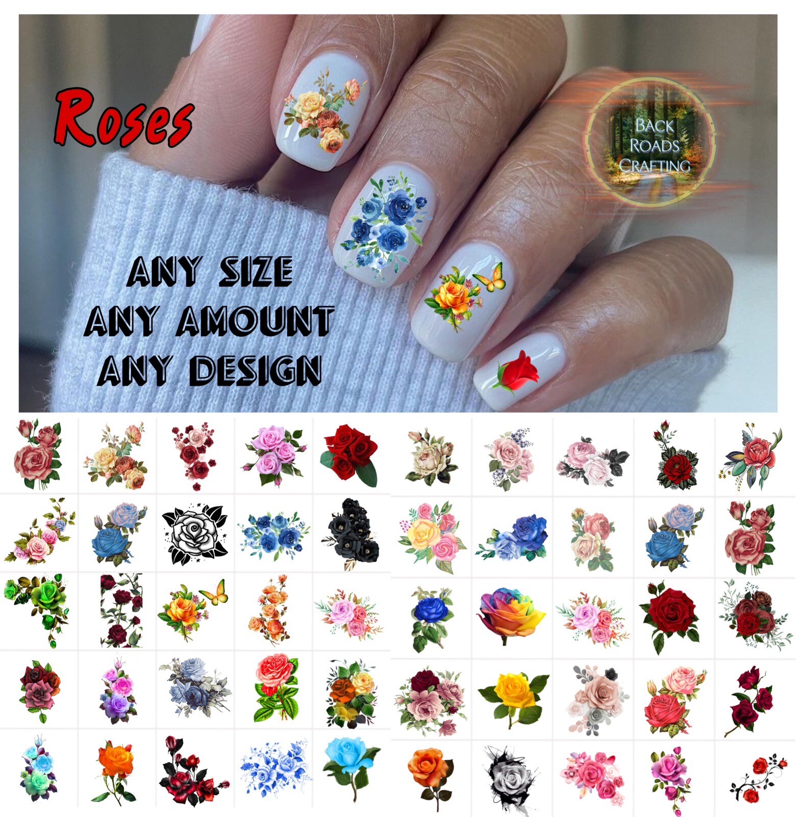 Roses Waterslide Nail Decals Set Of 50 Instructions & Bonus