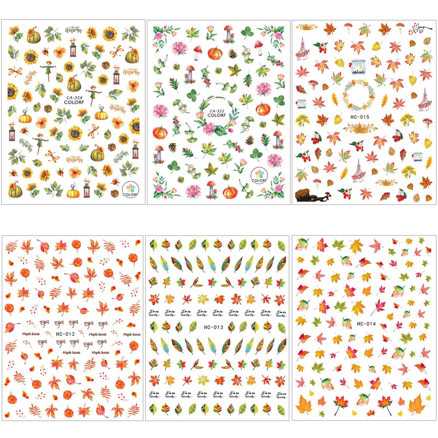 Adurself 1000+ Patterns Autumn Nail Art 12 Count (Pack of 1), Multiple Colors