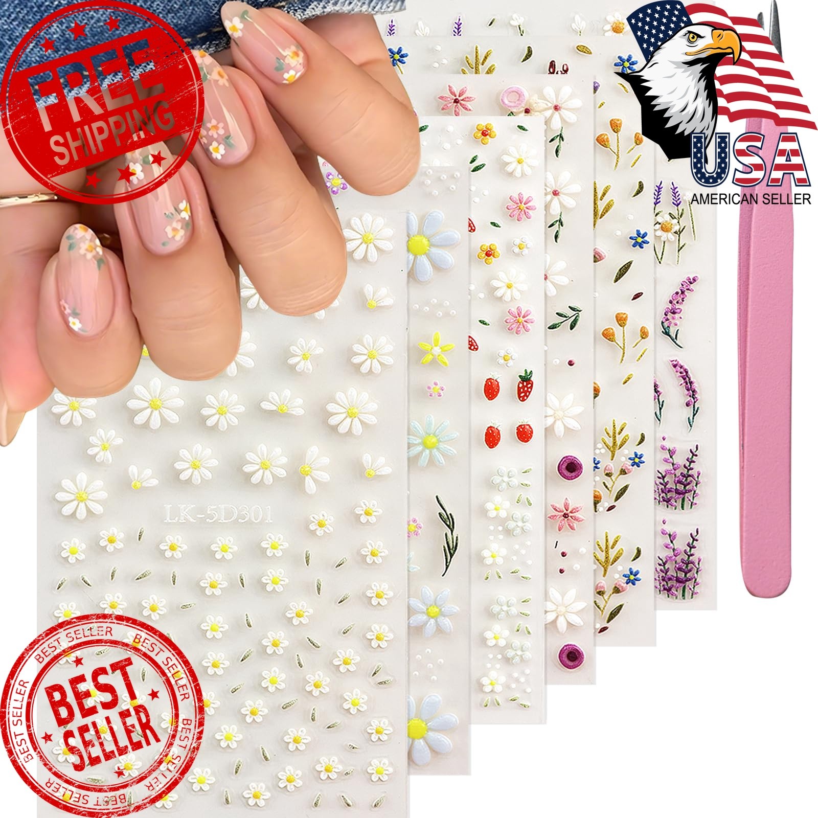 SEMATA Flower Nail Art Stickers Colorful-01 5D