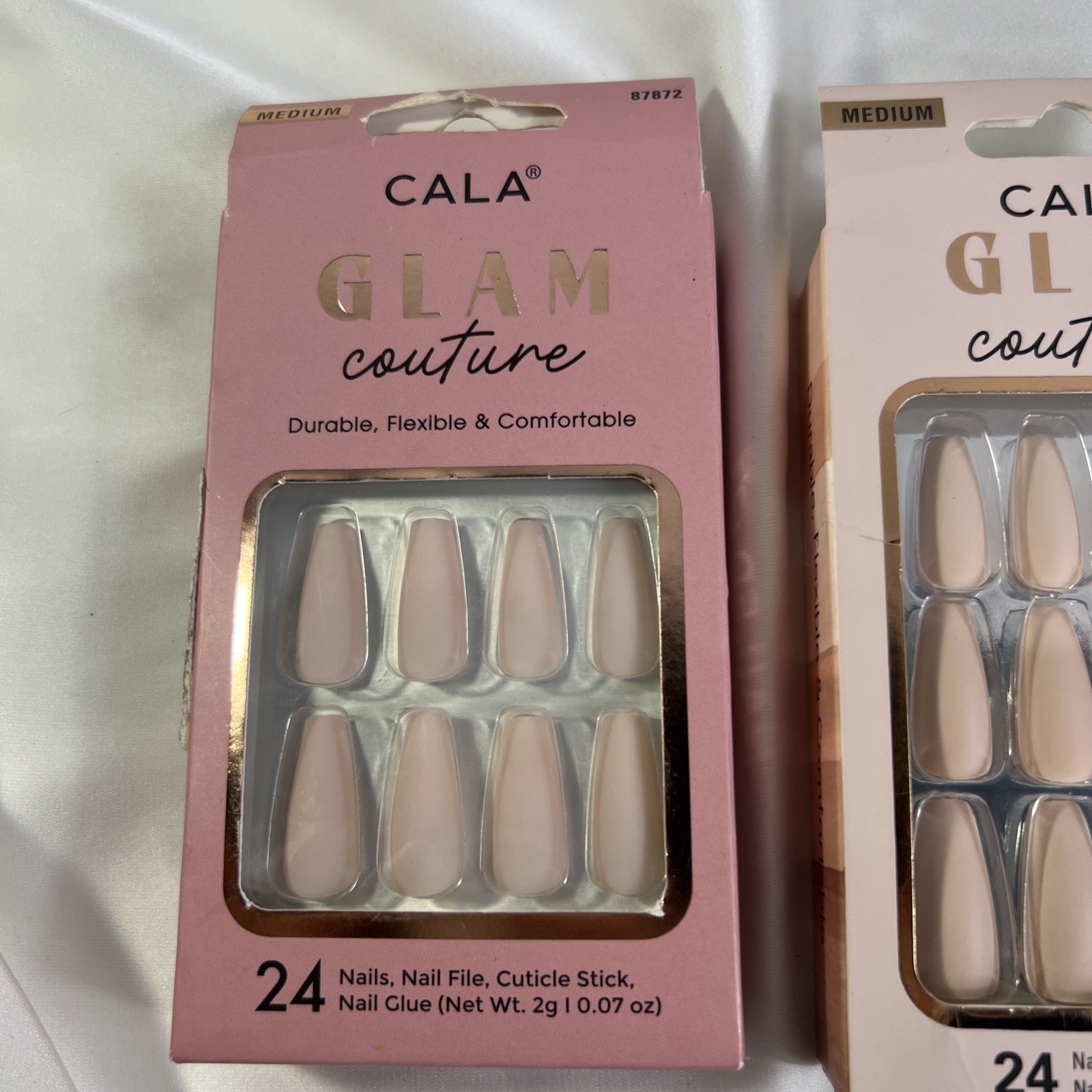 Cala Glam Contrite Press On Nails 2 Pack Medium Pink & Nude With Nail Glue New