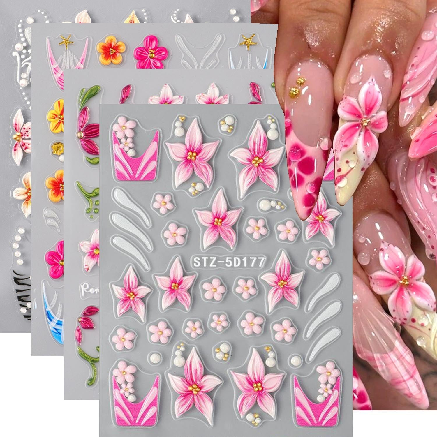 8PCS Line Nail Art Sticker Gold Silver Foil Nail Stickers Nail Art Supplies 3D M