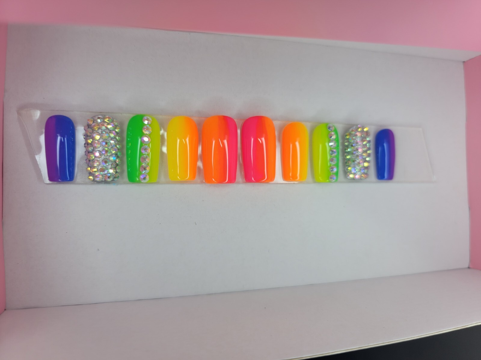 Neon Rainbow ombre nails Press On nails long square pride nails
