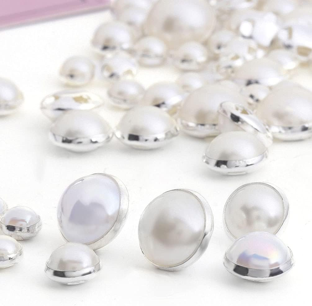 50 Pcs on Faux Pearls Flatback Half round Bead Buttons for Clothing Shoes Bag Be