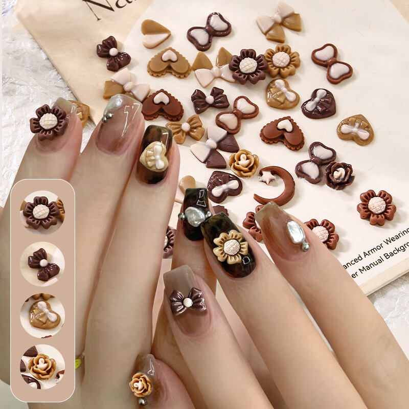 Mixed Brown Grey 3D Nail Rhinestones Bowknot Manicuring Nail Art Charms Supplies