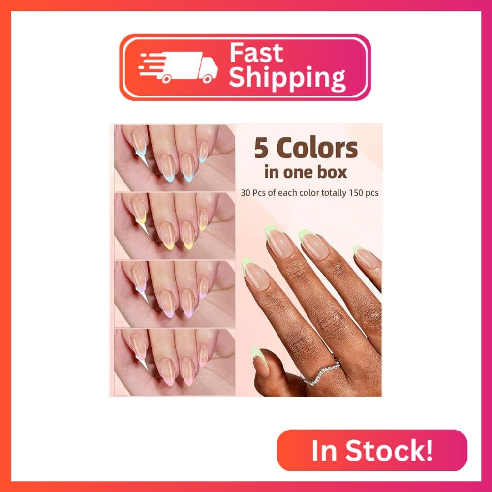 CHANGAR French Gel Nail Tips, 150Pcs Almond French Tip Press on Nails with Pre-a