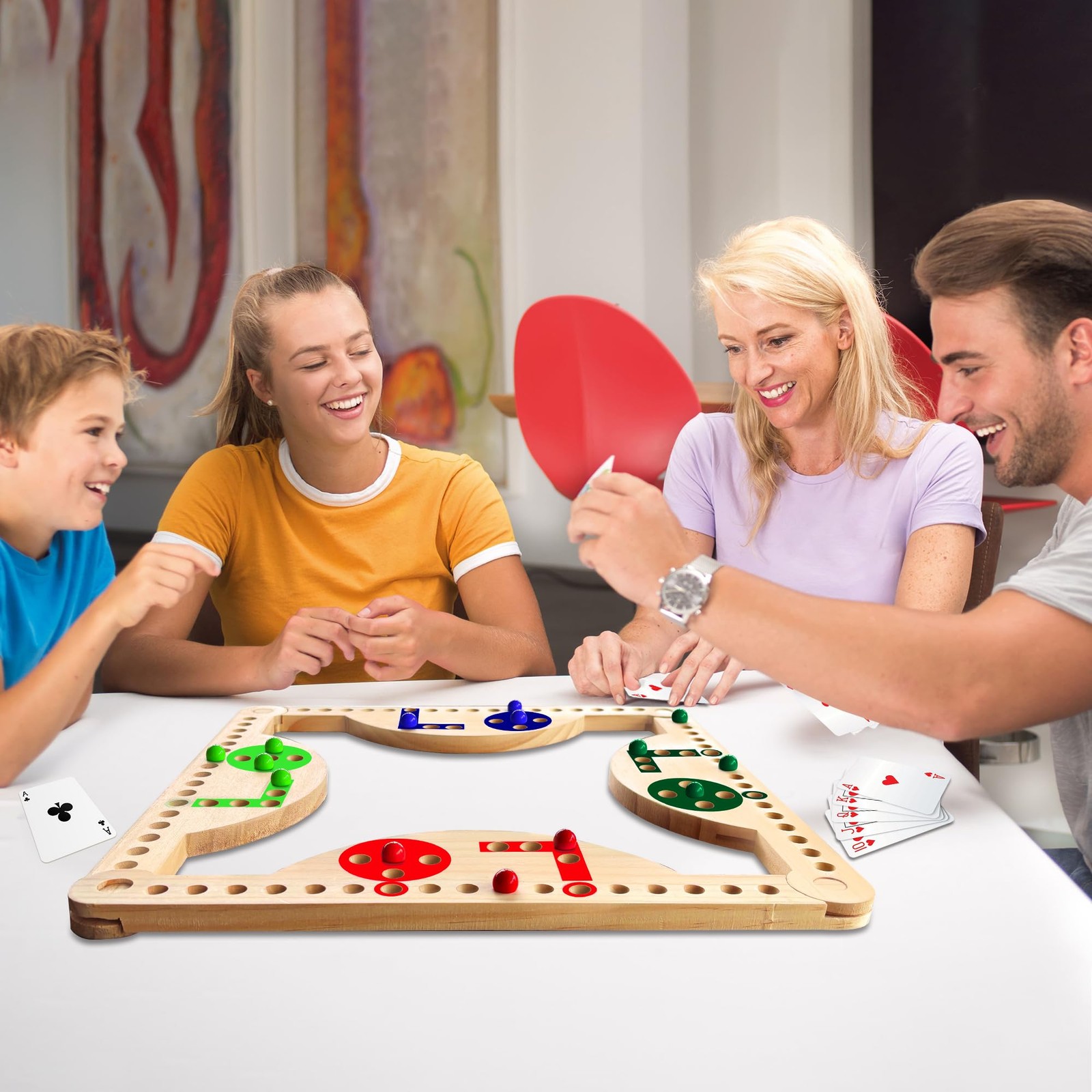 Solid Wood Marbles and Jokers Board Game: Versatile 14.17×4.7×0.6 inches