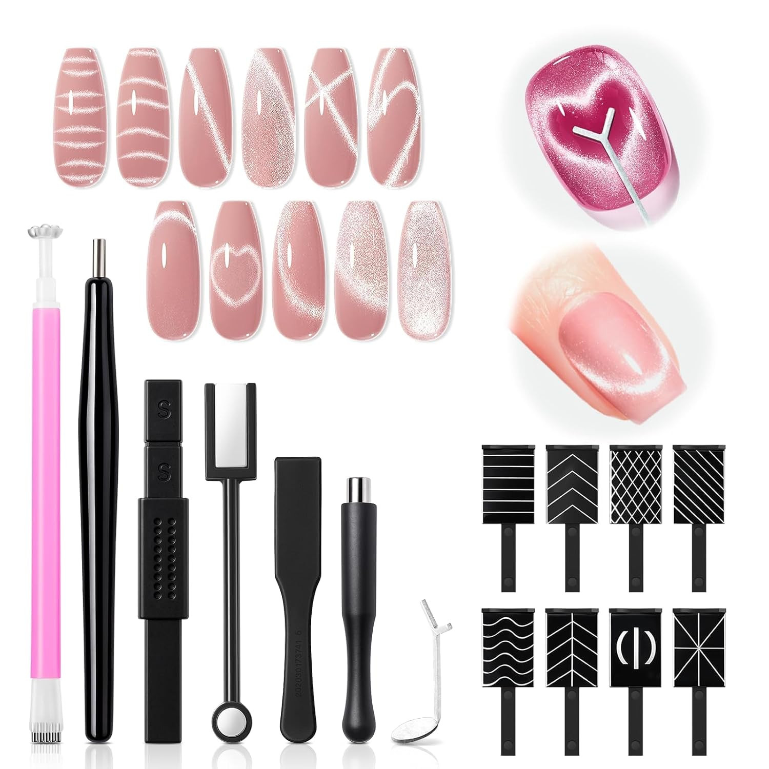 Cat Eye Magnet Set, 15PCS French Cateye Gel Nail Polish Magnet Nail Art Tools Se