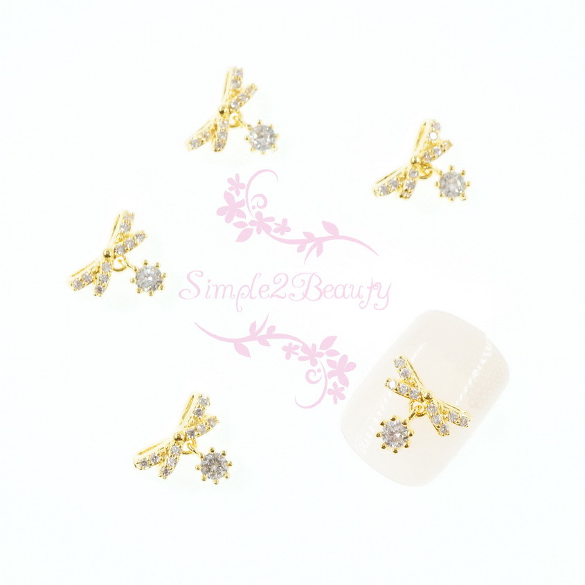 5 Bow Shape Dangle Design Clear Zircon Rhinestones 3D Nail Art Jewelry DIY Decor