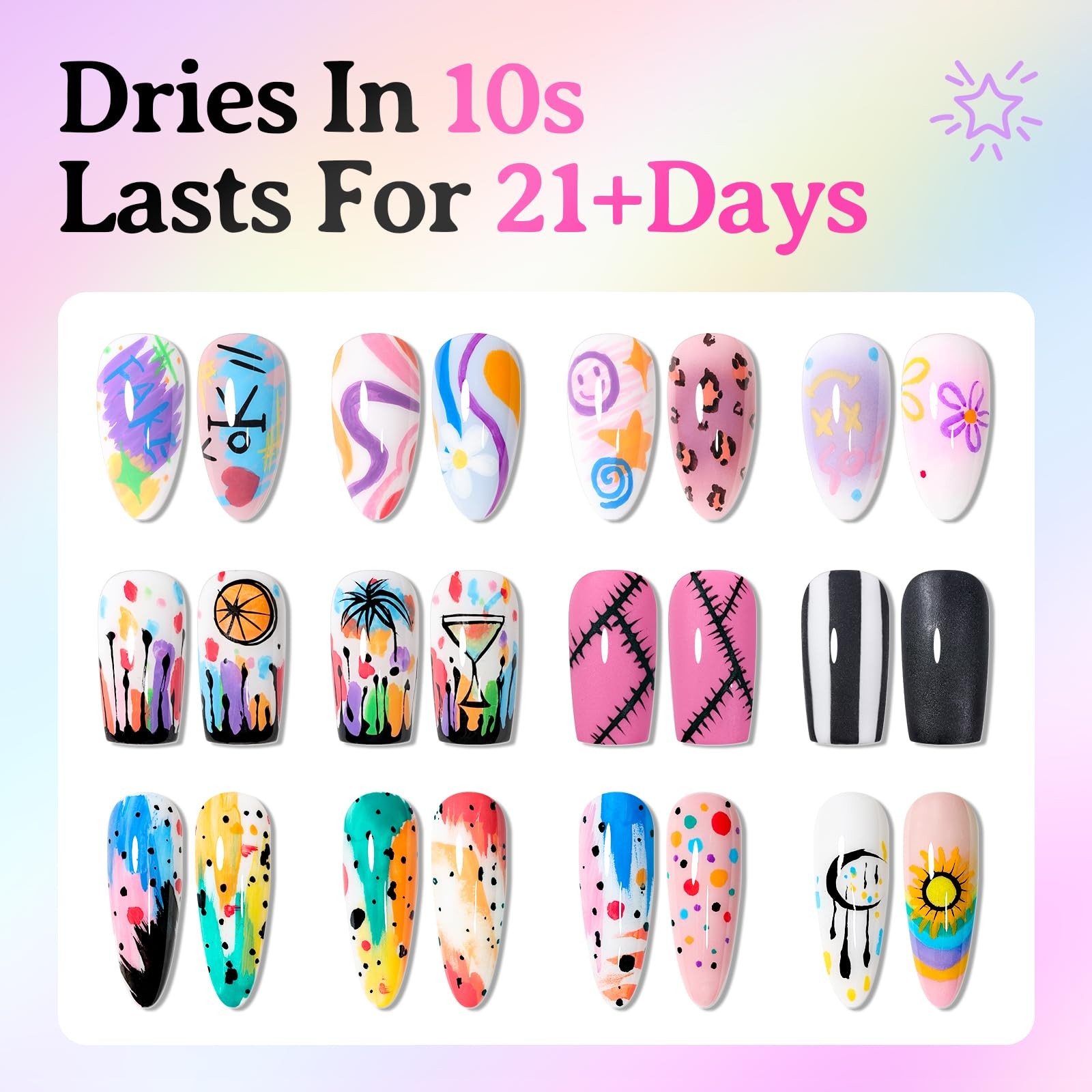 24 Colors Nail Art Pens Set Dual Tip 0.7mm Marker Non Toxic Quick Dry