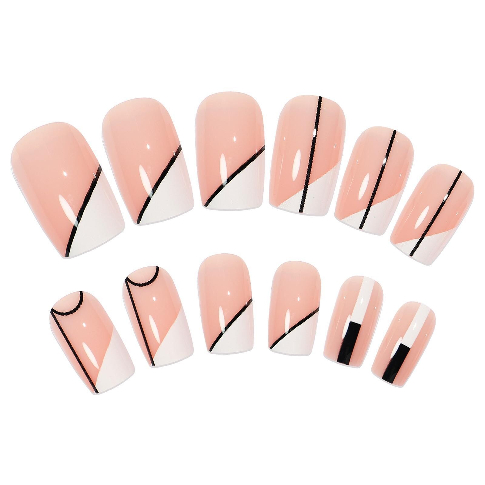 24 Pcs French Shape False Nail Short Square Press on Nails with Nail Sticker Kit