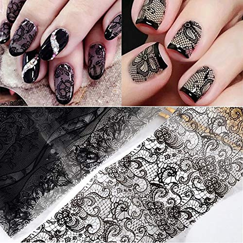 Holographic Nail Foil Transfer Stickers Black White Lace Laser Foils Nail Art
